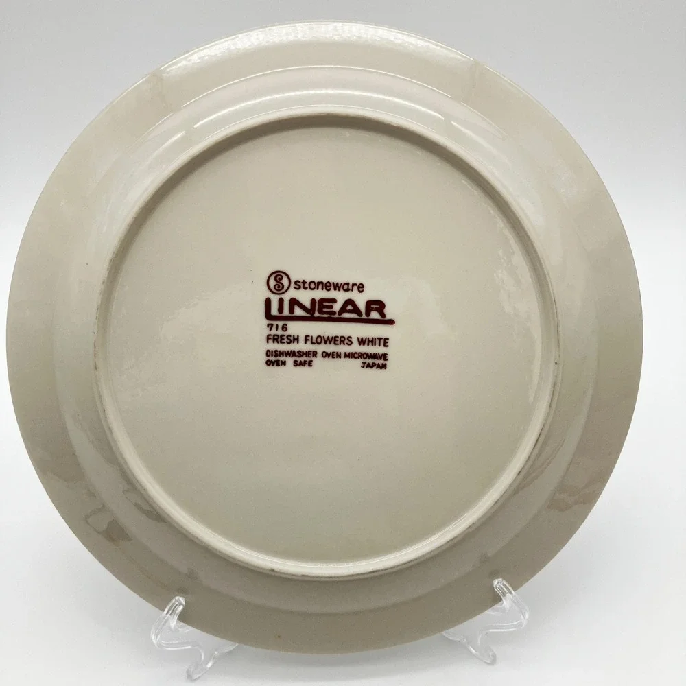 Sango Dinner Plate Linear Fresh Flowers White 716 10.75in Tan Vintage Stoneware